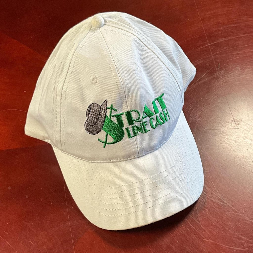 Vtg Strait Line Cash White Baseball Hat Adjustable Strapback Embroidered Logo